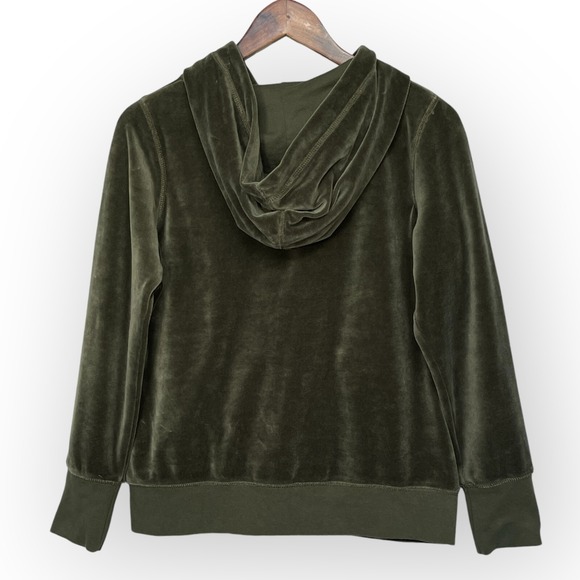 Eddie Bauer Hooded Full Zip Sweater Women Size PM Green Pocket Velvet Velour - Picture 7 of 11
